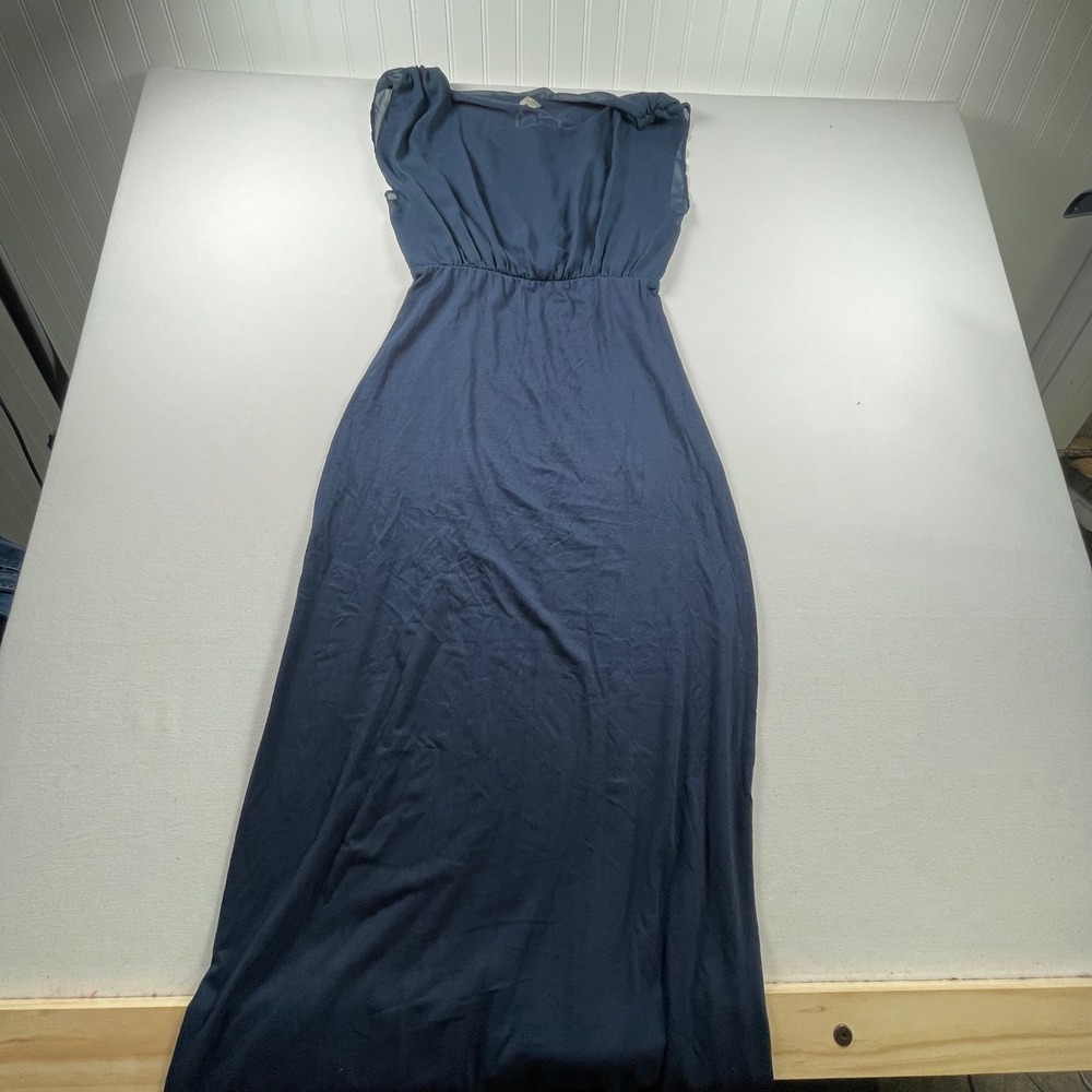 Peruvian Connection Navy Blue Chiffon Overlay Maxi‎ Dress Womens Small